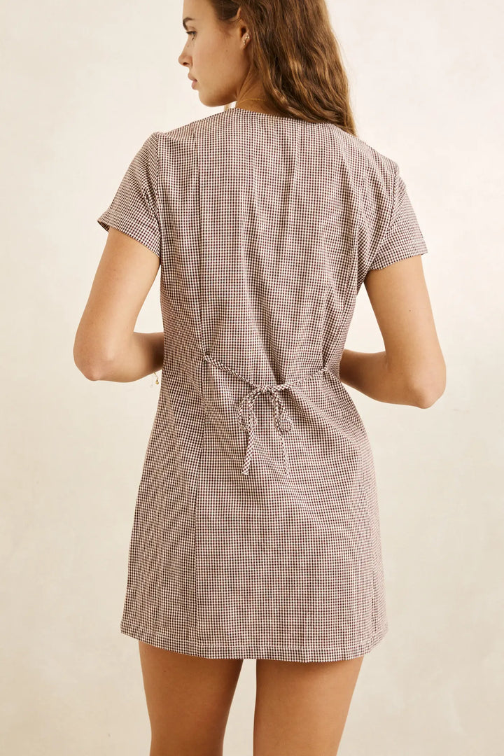 Rhythm London Check Button Front Mini Dress – Chocolate back