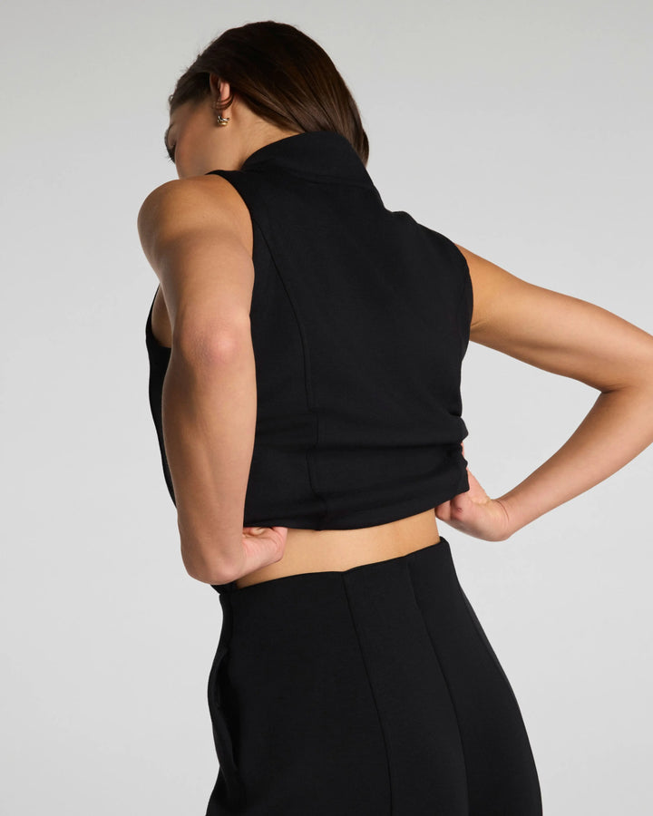 Spanx AirEssentials Shawl Collar Half Zip Jumpsuit - Very Black top back