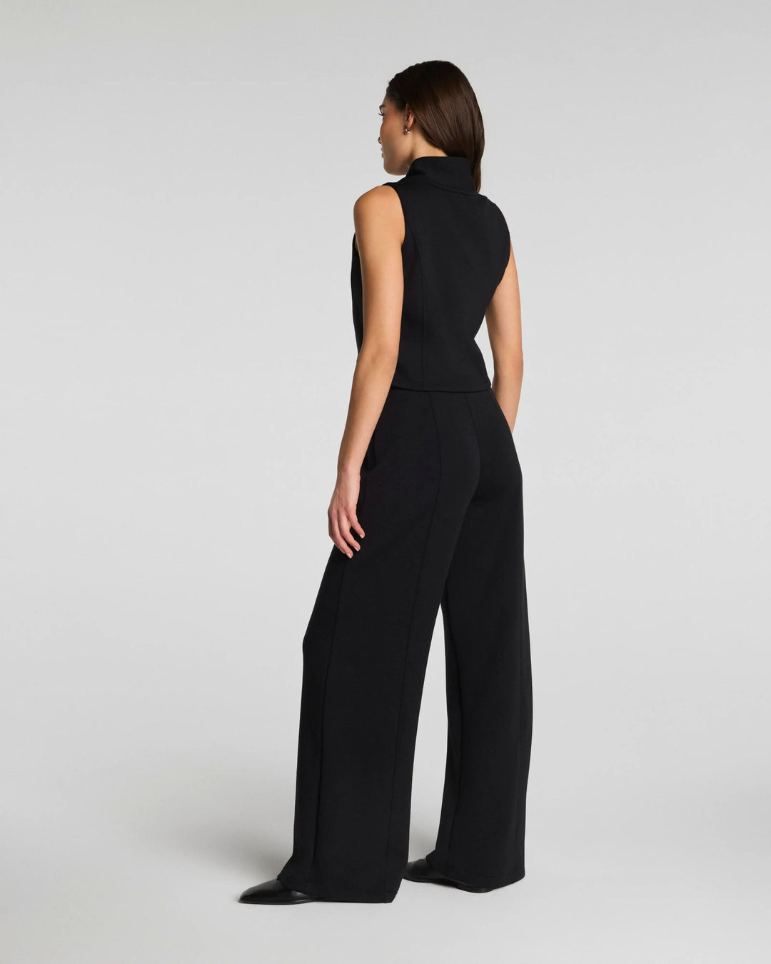 Spanx AirEssentials Shawl Collar Half Zip Jumpsuit - Very Black back