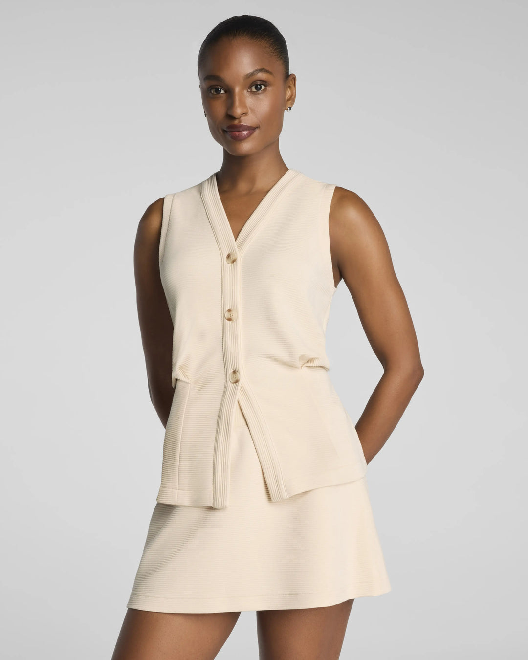 SPANX AirEssentials® French Rib Button-down Vest in Toatsed Coconut