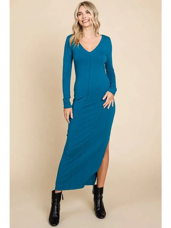 V Neck Merrow Bodycon Maxi Dress - Shop Emma's 