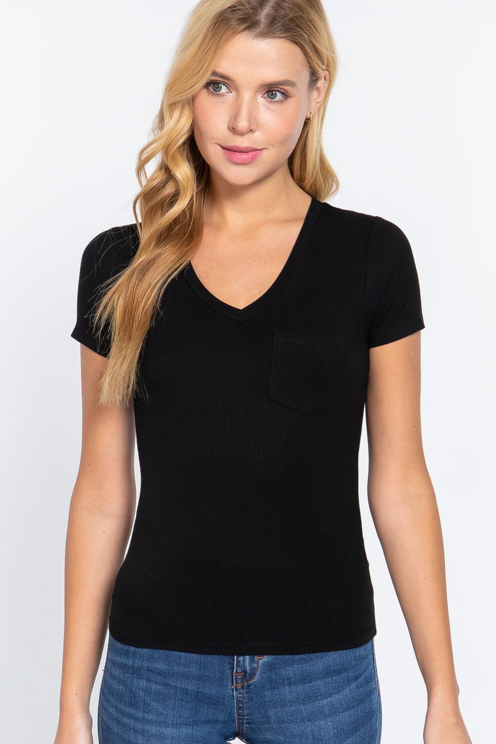 V-Neck Rib Knit Top - Shop Emma's 