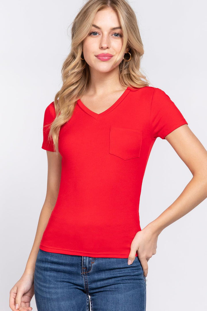 V-Neck Rib Knit Top - Shop Emma's 