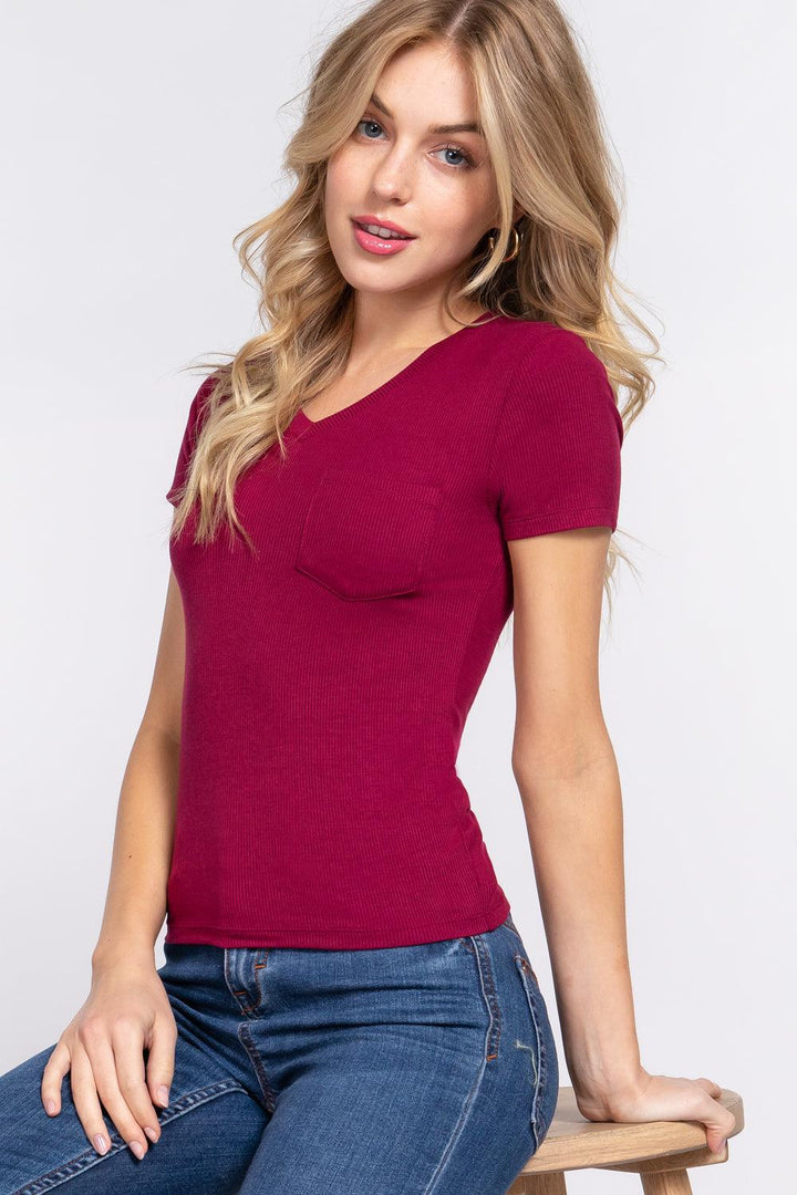 V-Neck Rib Knit Top - Shop Emma's 