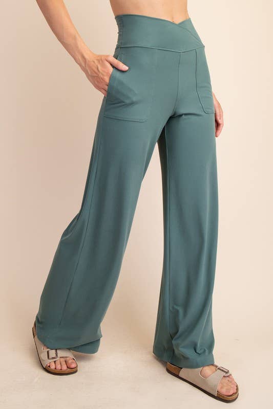 V Waist Wide Leg Butter Pant Fern Forest - Shop Emma's 