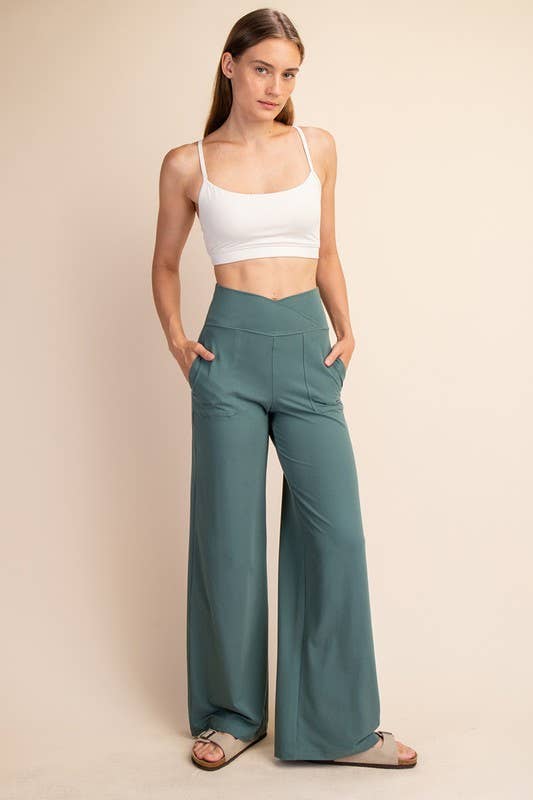 V Waist Wide Leg Butter Pant Fern Forest - Shop Emma's 