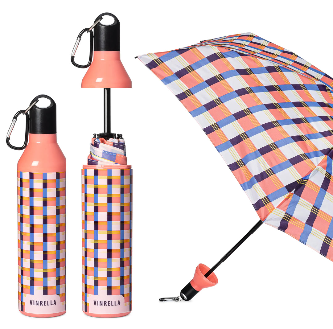 Vinrella - Gingham Pink Water Bottle Umbrella - Shop Emma's 