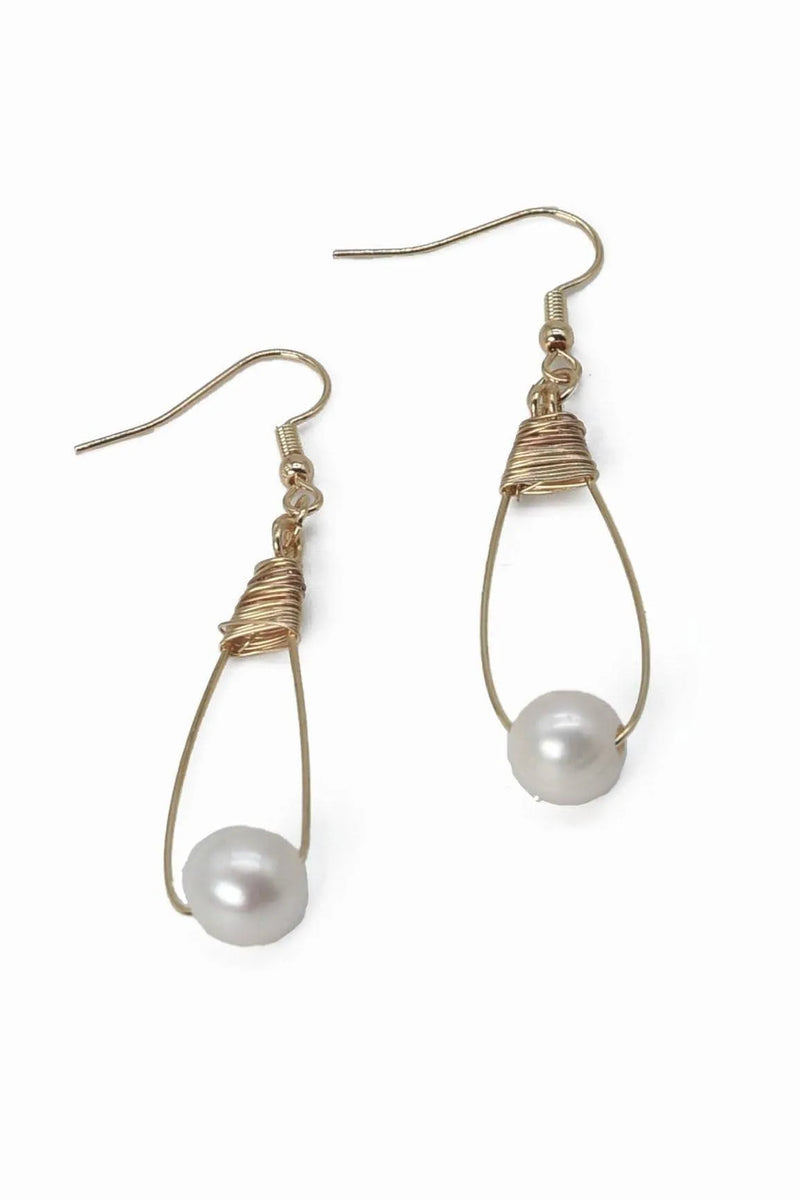 Wire Wrapped Dangle Pearl Earrings - Shop Emma's 