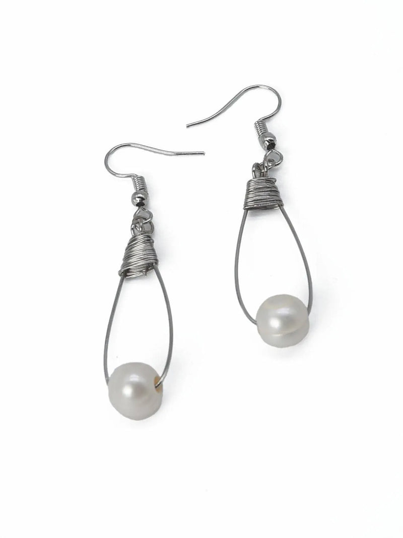 Wire Wrapped Dangle Pearl Earrings - Shop Emma's 