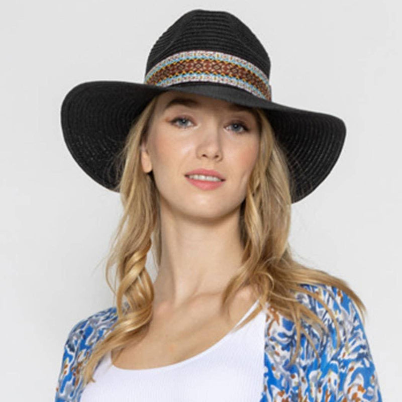 Women's Aztec Ribbon Band Panama Hat - Shop Emma's 