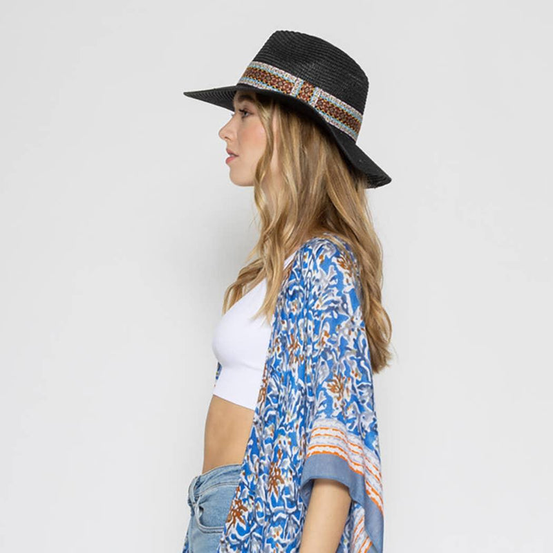 Women's Aztec Ribbon Band Panama Hat - Shop Emma's 