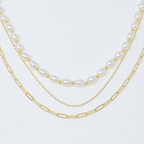 Layered Pearl And Chain Necklace - Shop Emma's 