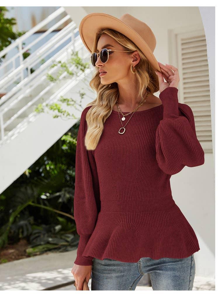 Ribbed Knit Peplum Sweater - Shop Emma's 